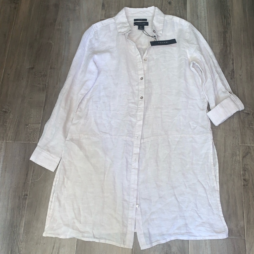 Tahari 100 % Linen Women Full Sleeve Shirt Dress.